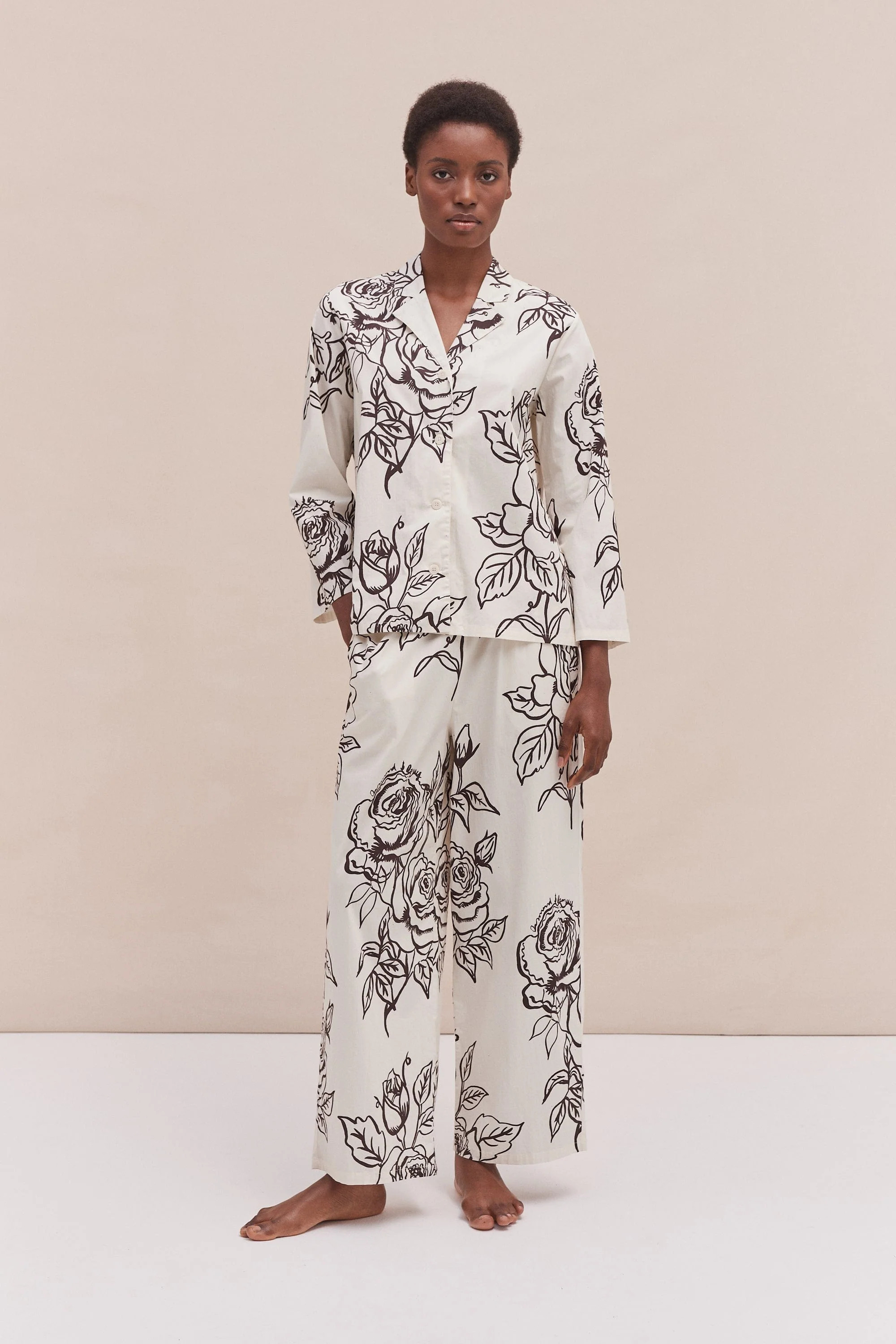 402 Long Pyjama Set Rose Cream/Brown | Desmond & Dempsey