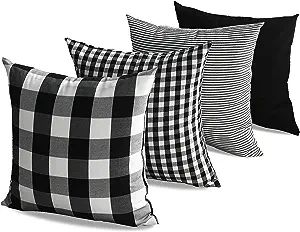 Carrie Home Black and White Buffalo Plaid Outdoor Throw Pillow Covers 18x18 Set of 4 Buffalo Chec... | Amazon (US)