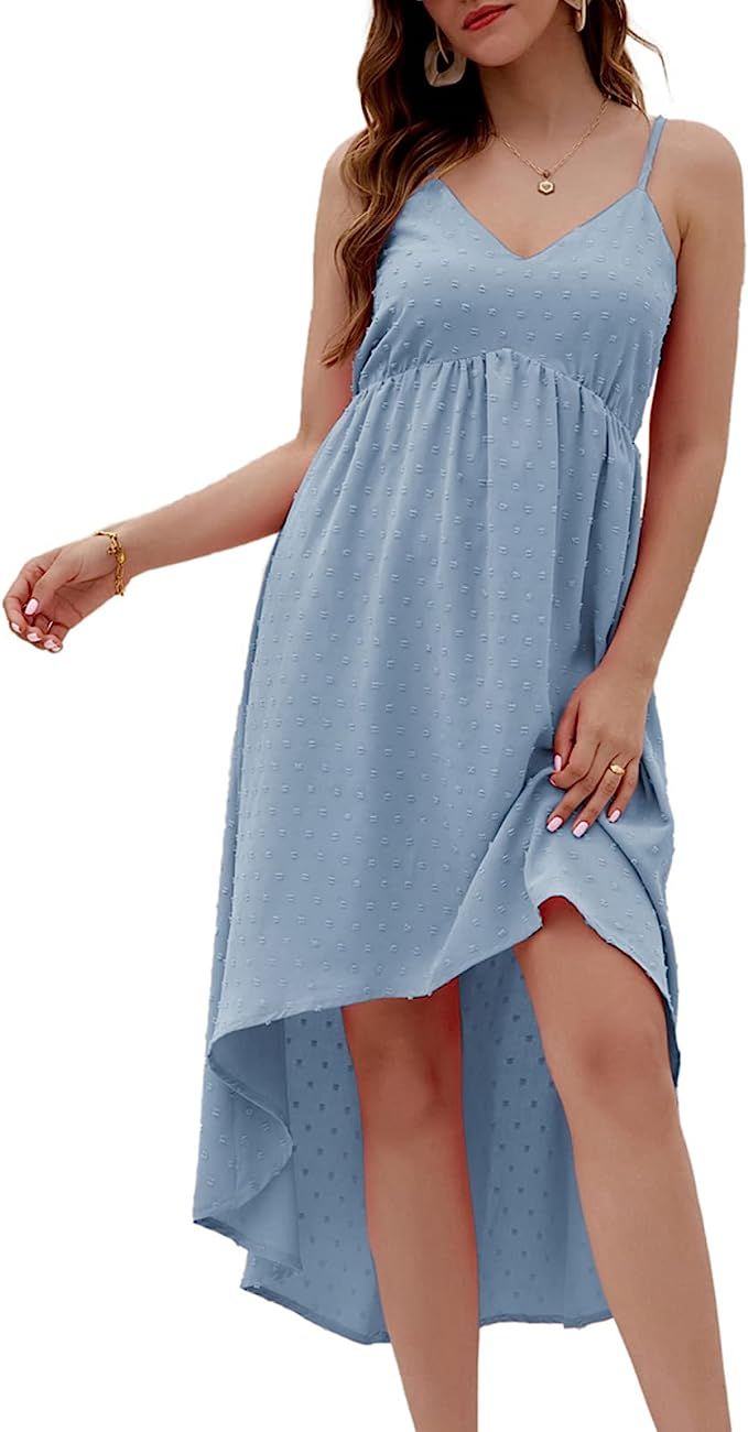 GRACE KARIN Women's Swiss Dot Maternity Dress V Neck Summer Spaghetti Strap Chiffon Babydoll Dres... | Amazon (US)