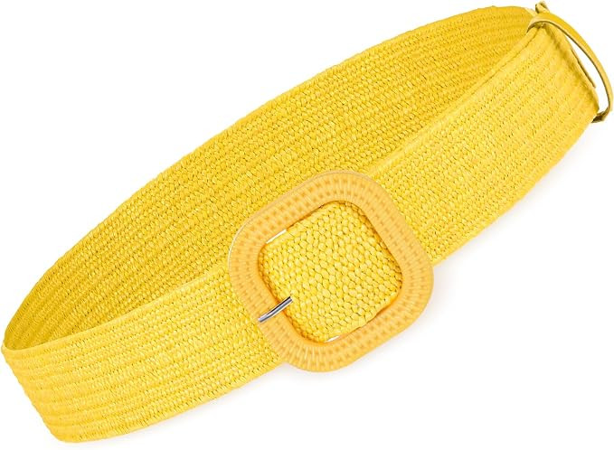 Syhood Women Straw Woven Belt Elastic Rattan Waist Raffia Stretch Braided Belt | Amazon (US)