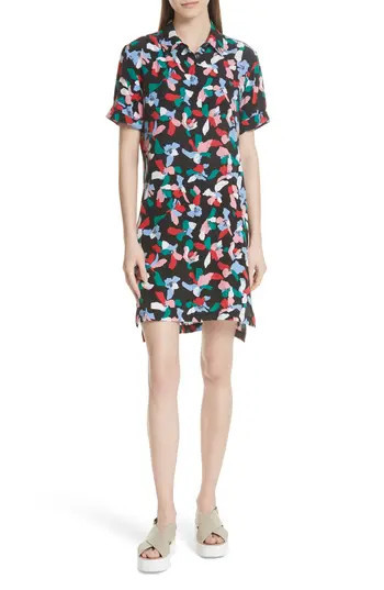 Women's Equipment Mirelle Floral Silk Shirtdress, Size Medium - Black | Nordstrom