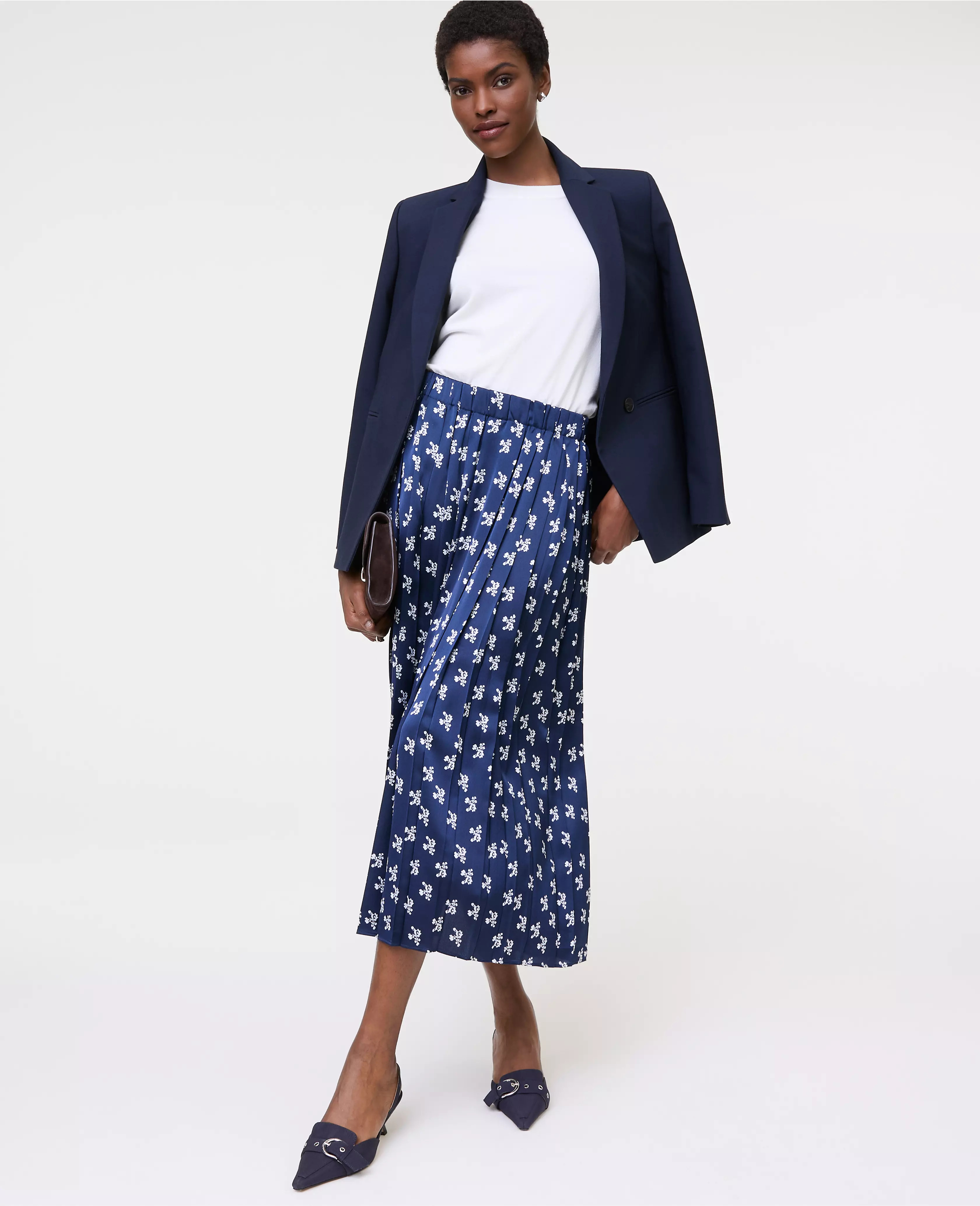 Floral Satin Pleated Midi Skirt | Ann Taylor