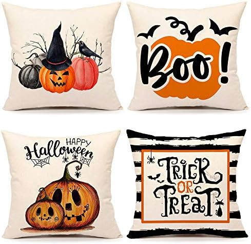 4TH Emotion Fall Halloween Pumpkin Pillow Covers 18x18 Inches Set of 4 Trick or Treat Farmhouse D... | Amazon (US)