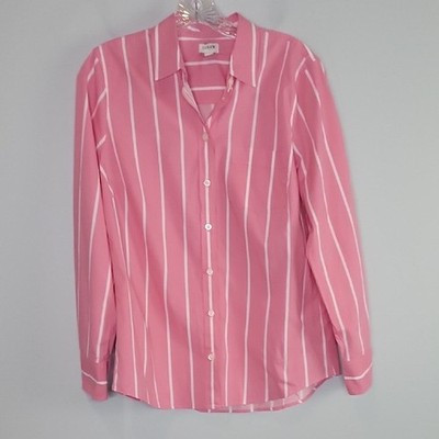 J Crew pink & white stripe button up shirt womens medium BT993 | eBay US