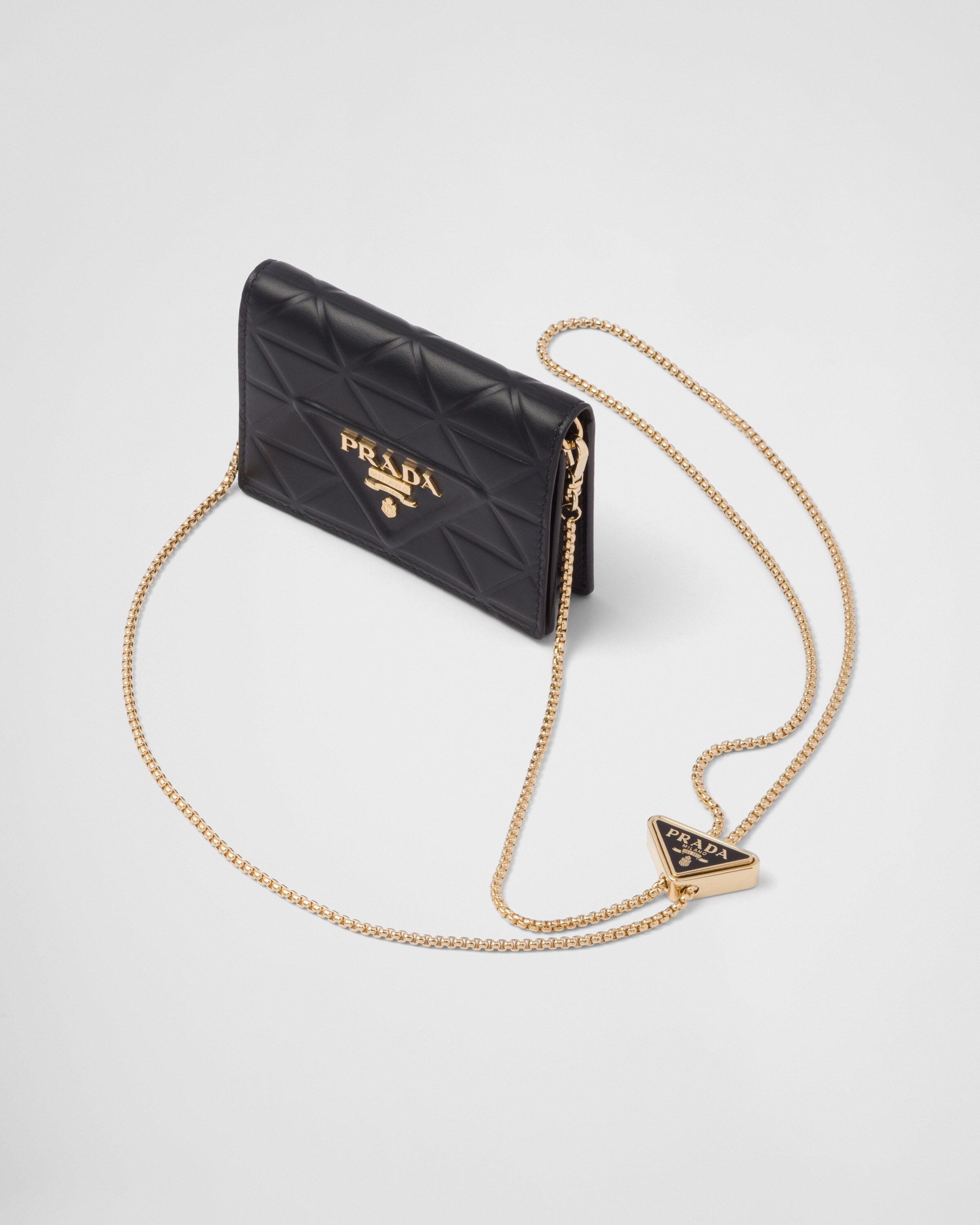 Leather card holder with shoulder strap | Prada Spa US