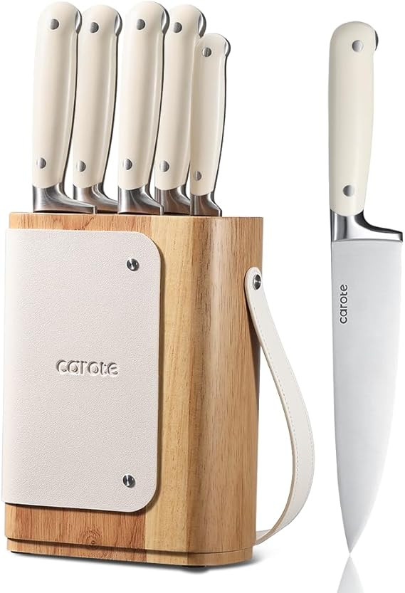 CAROTE 6PCS Knife Set for Kitchen with Block, Stainless Steel Blade for Precise Cutting, Razor-Sh... | Amazon (US)