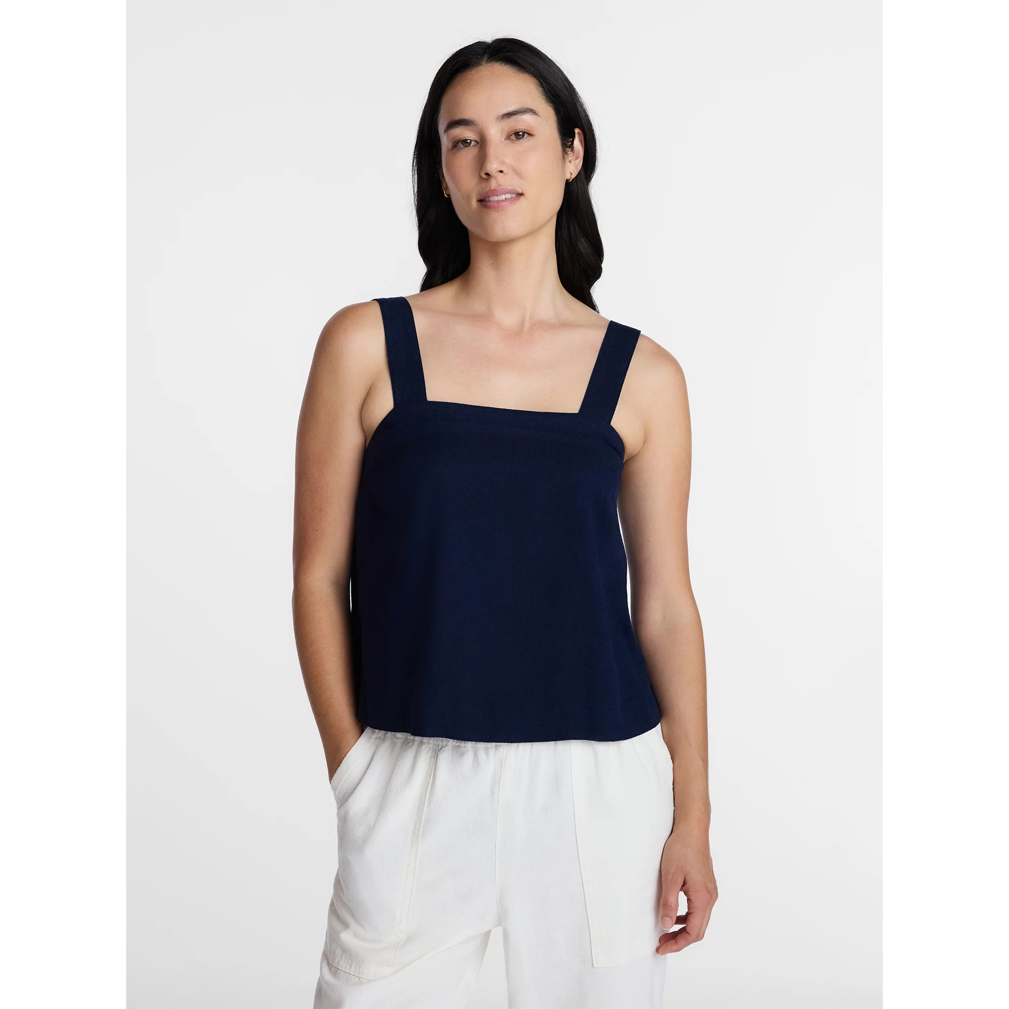 Time and Tru Women's Linen Blend Square Neck Tank Top, Sizes XS-XXXL | Walmart (US)