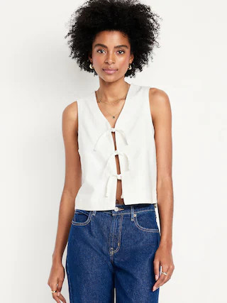 Linen-Blend Tie-Front Vest | Old Navy (CA)
