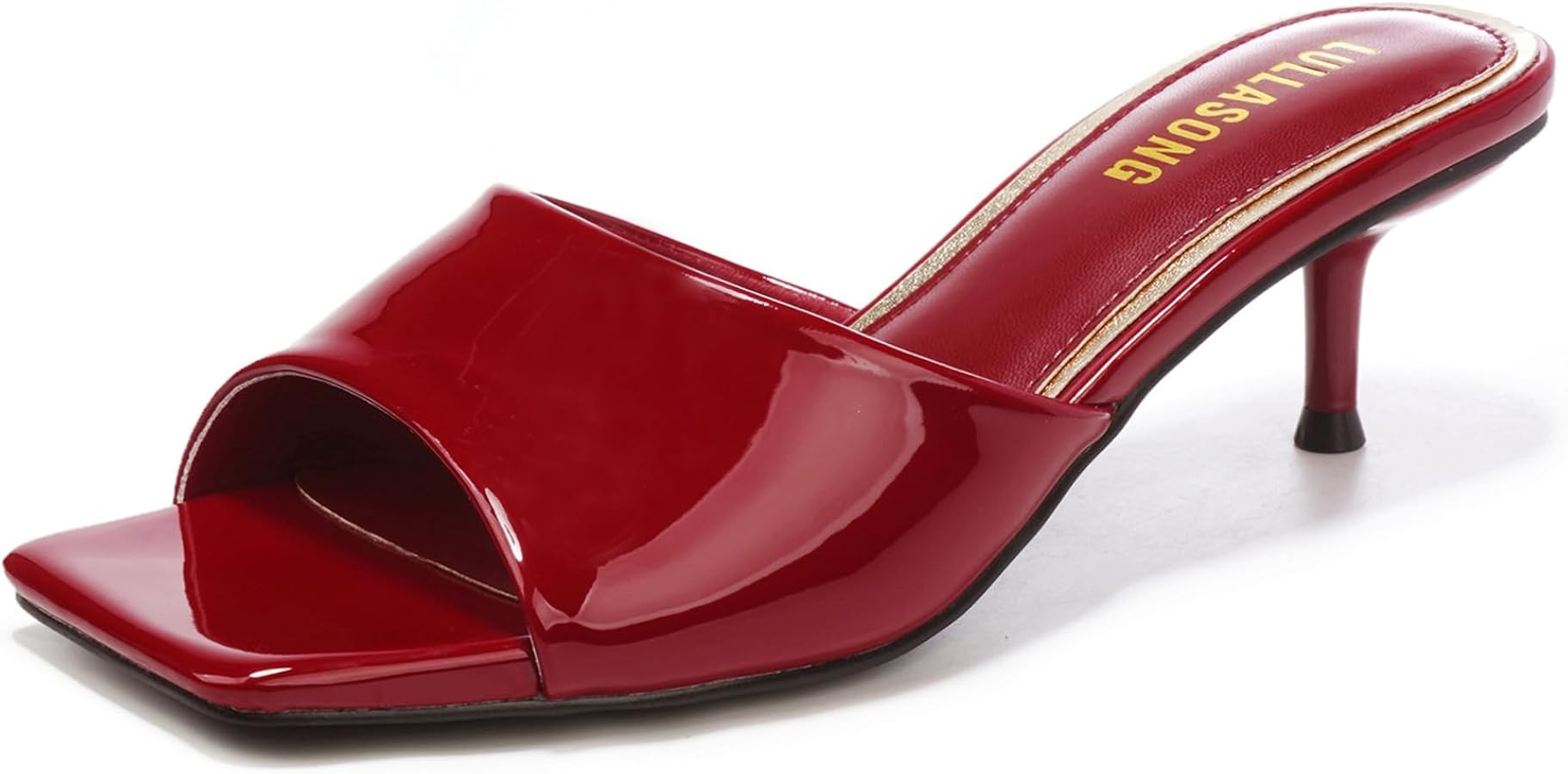 Amazon.com | LULLASONG RED Kitten Heels Sandals Low Heels Slip On Slides 2 Inch Heeled Square Ope... | Amazon (US)