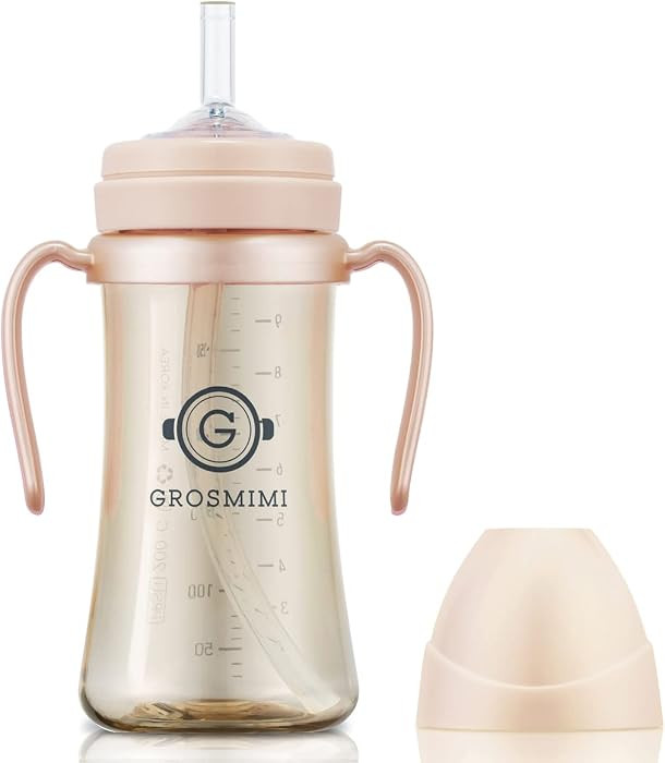 GROSMIMI PPSU Baby Straw Cup Stage 1, 6M+, Spill-Proof, 10oz (Peach) | Amazon (US)
