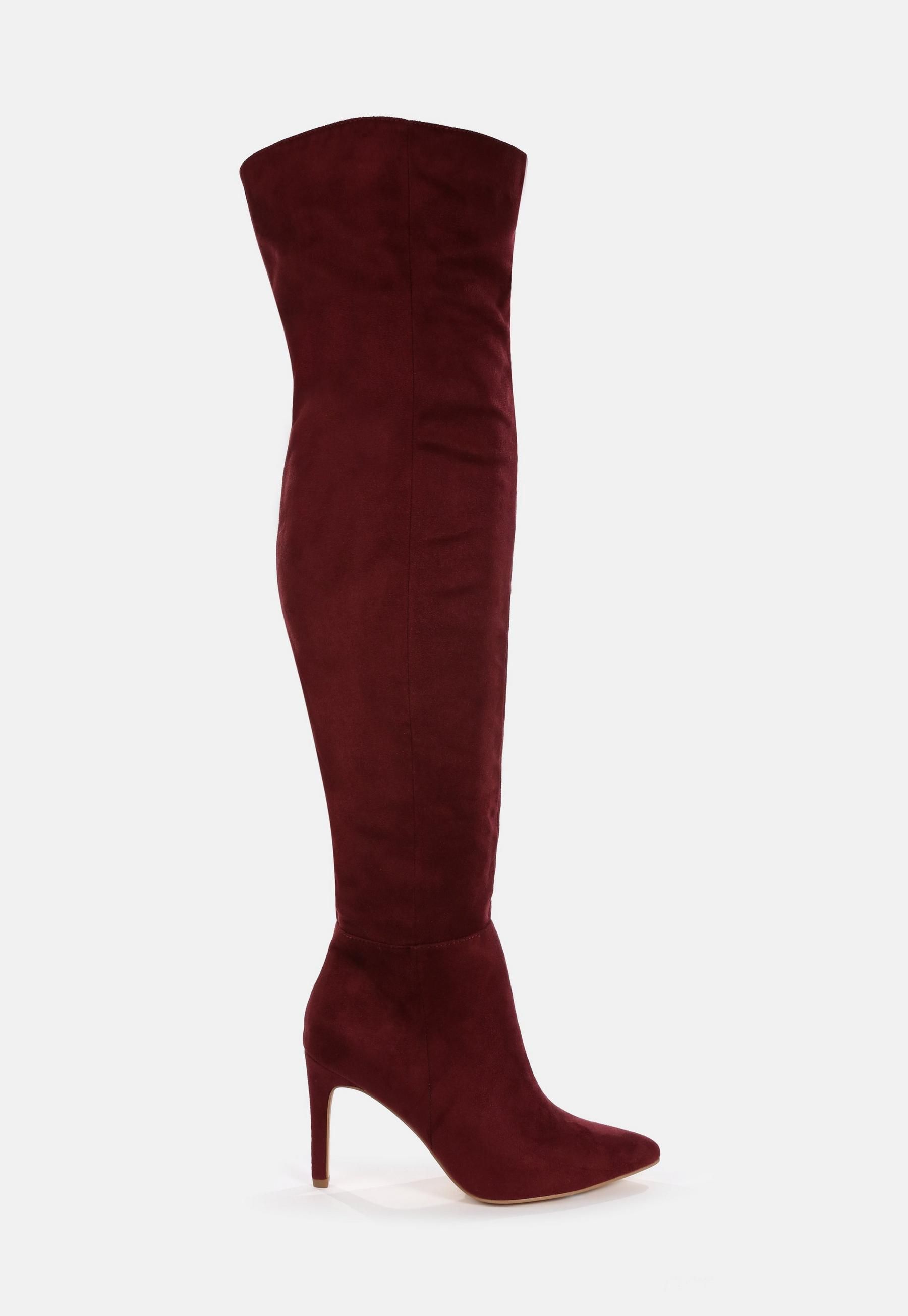 Missguided - Brown Faux Suede Mid Heel Over The Knee Boots | Missguided (US & CA)