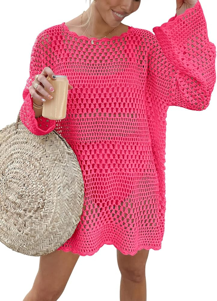 ANRABESS Women Swimsuit Crochet Swim Cover Up Summer Bathing Suit Swimwear Knit Pullover Beach Dr... | Amazon (US)