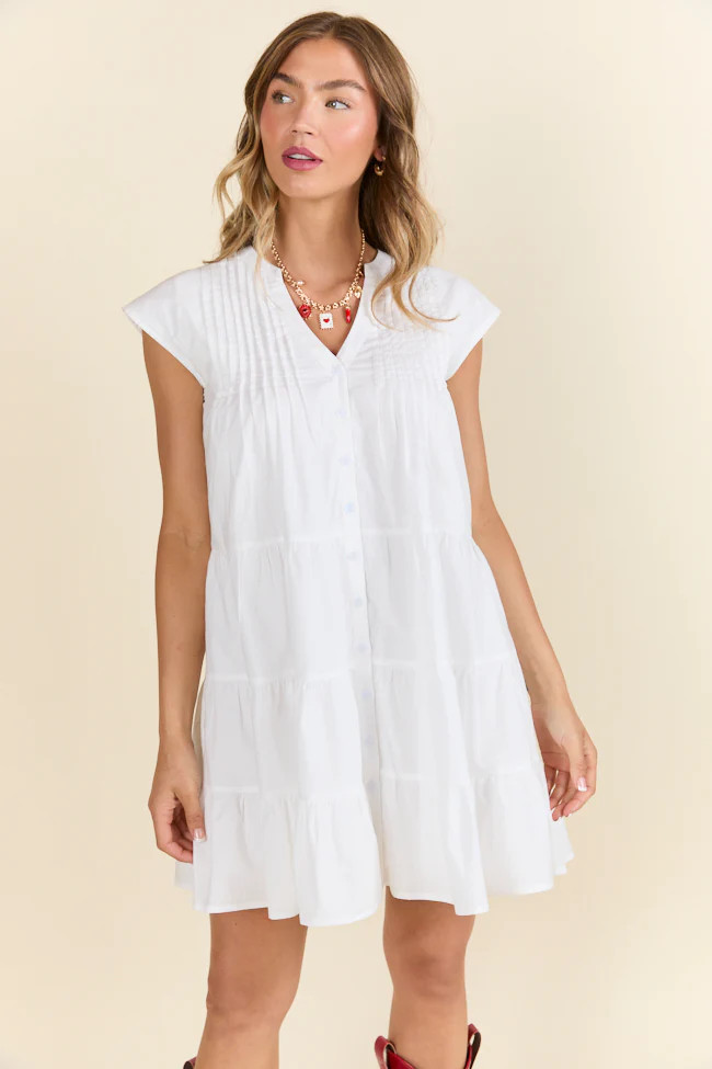 Just A Little White Button Up Mini Dress | Pink Lily