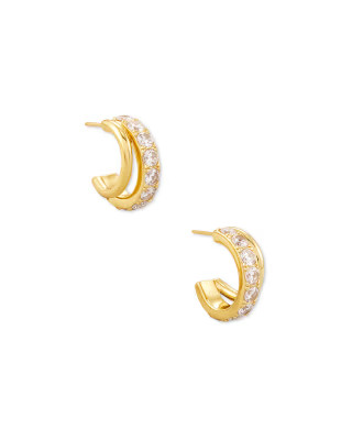 Livy Gold Huggie Earrings in White Crystal | Kendra Scott
