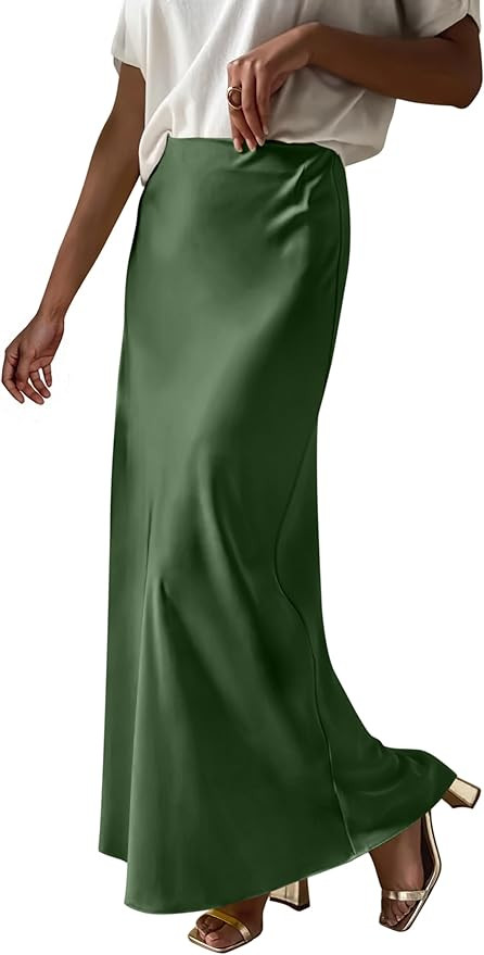 Women's Satin Maxi Skirts Dressy Casual Zipped High Waisted Flowy Silk 2026 Summer Elegant Busine... | Amazon (US)