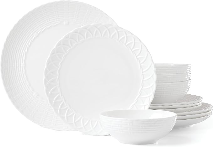 Lenox Wicker Creek 12-Piece Dinnerware Set, 14.29,White | Amazon (US)