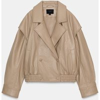 Zara - Faux Leather Bomber Jacket - Stone - M - Woman | Zara US