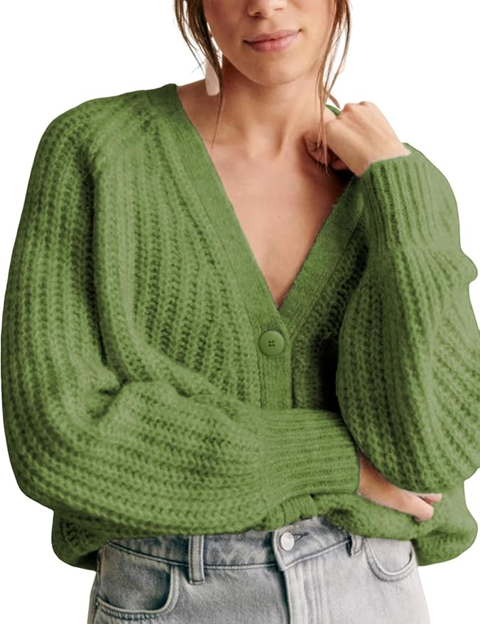 Women Chunky Knit Cardigan Sweaters Long Sleeve V Neck Cardigans Open Front Button Down Knitted O... | Amazon (US)