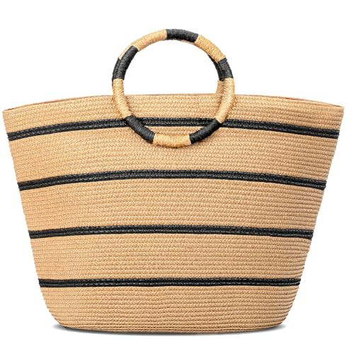 Beach Bags for Women Straw Tote Bag Summer Beach Bag Woven Tote Handbags Large Straw Bag for Vacation Holiday (Brown) | Amazon (US)