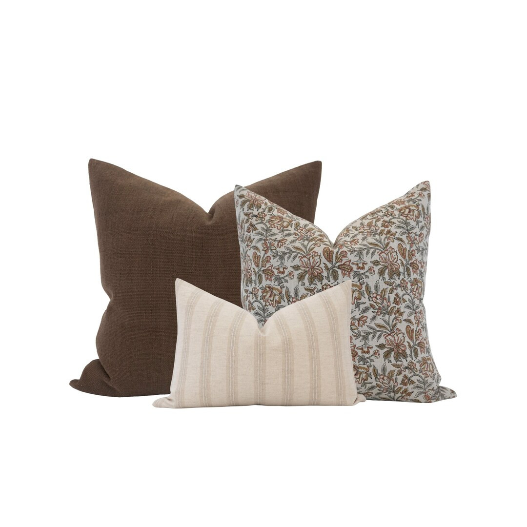 Brown Pillow Cover Combo Neutral Pillow Cover Combo Brown Floral Pillow Cover Beige Pillow Cover ... | Etsy (CAD)