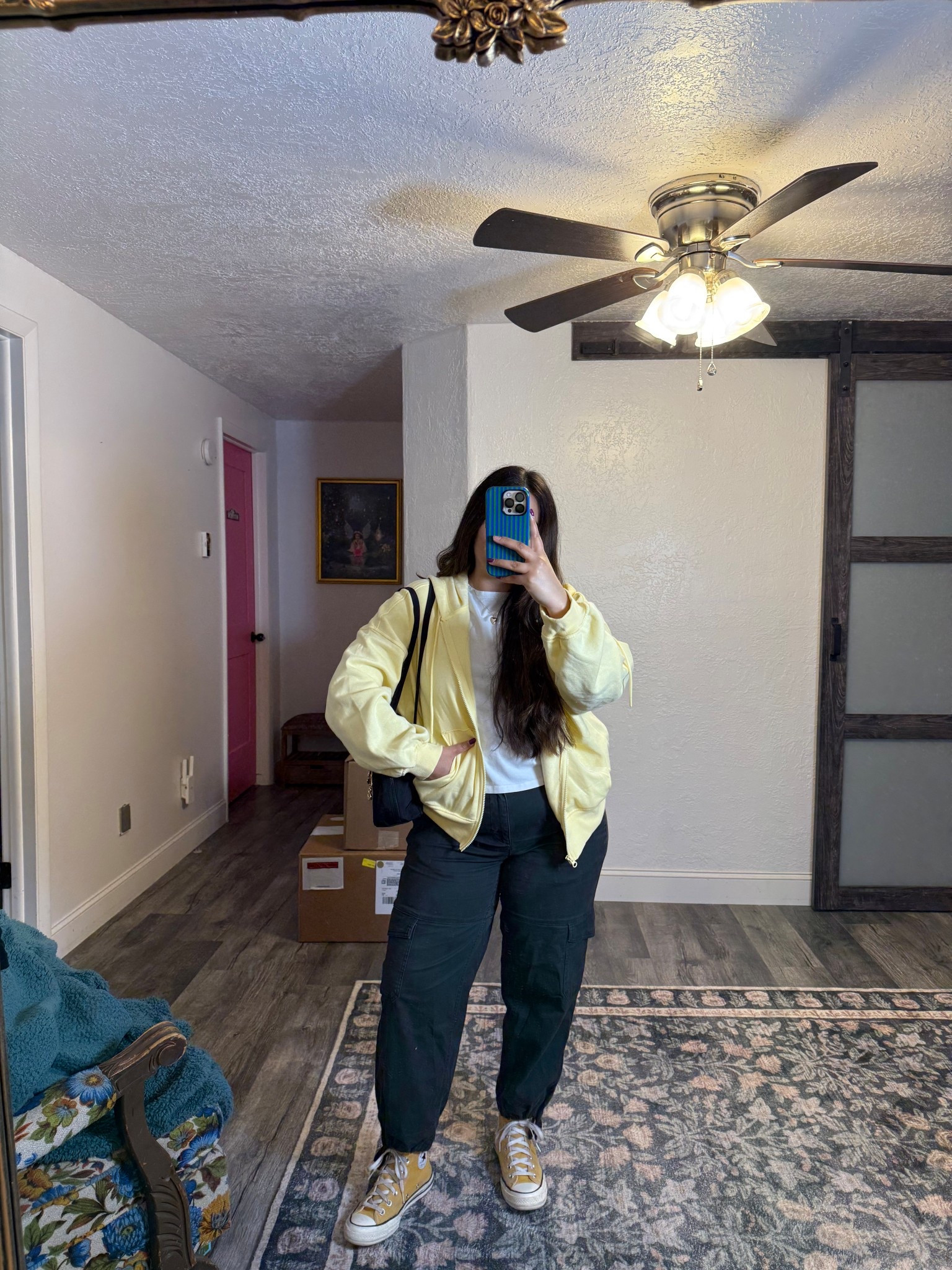 Today’s ootd 💛💛 these cargo pants are an older pair from old navy but linking similar options. Wearing a large in the sweater and shirt  

#LTKootd #LTKMidsize #LTKSaleAlert