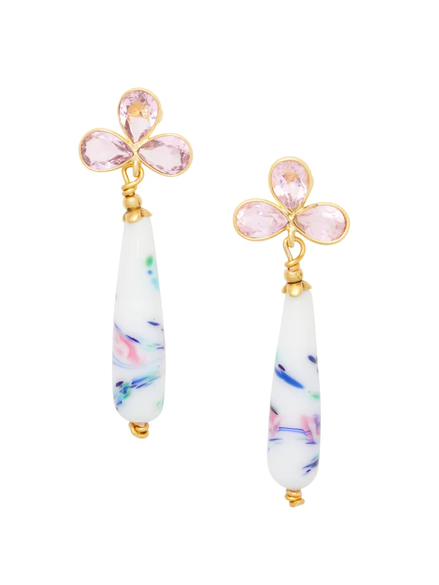 Imogene Goldtone, Pink Quartz, & Porcelain Drop Earrings | Saks Fifth Avenue
