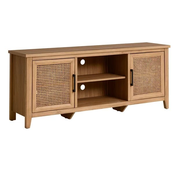 My Texas House Emma Wood and Cane TV Stand for TVs up to 65 inches, Light Oak, 5 minute Assembly | Walmart (US)