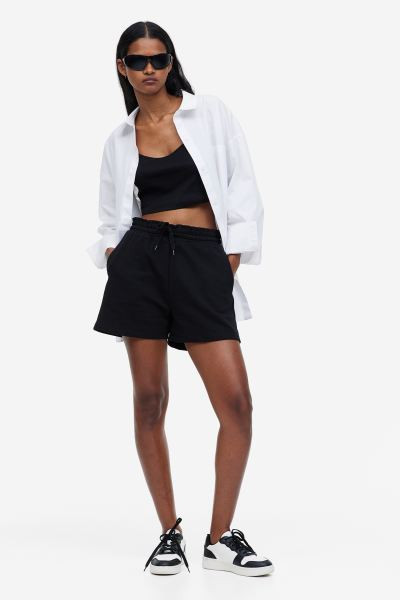 Paper-bag Sweatshorts - Light gray melange - Ladies | H&M US | H&M (US + CA)