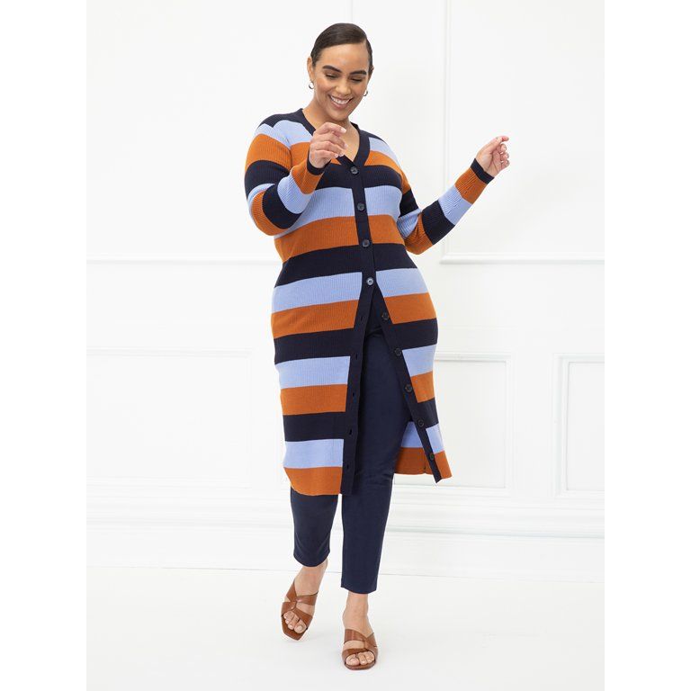 ELOQUII Elements Women's Plus Size Striped Cardigan Sweater Dress | Walmart (US)