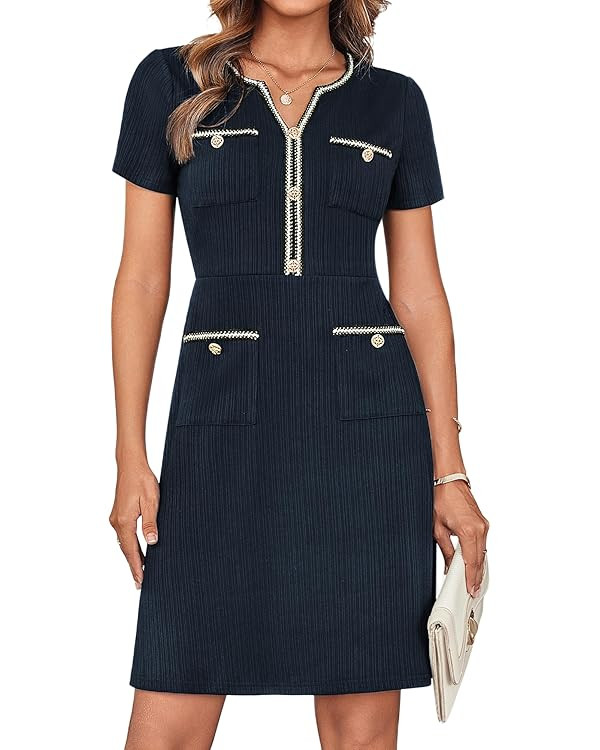 GRACE KARIN Women 2025 Summer V Neck Short Sleeve Button Knit Color Block A Line Elegant Formal W... | Amazon (US)