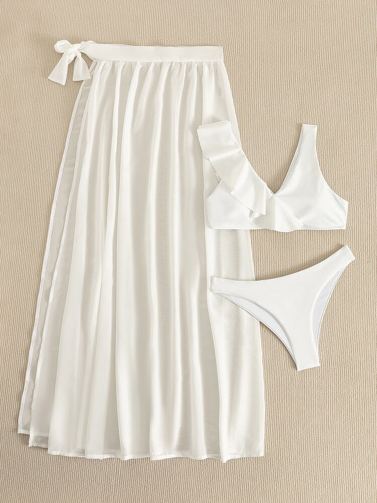 3pack Ruffle Trim Bikini Swimsuit With Cover Up Skirt | SHEIN