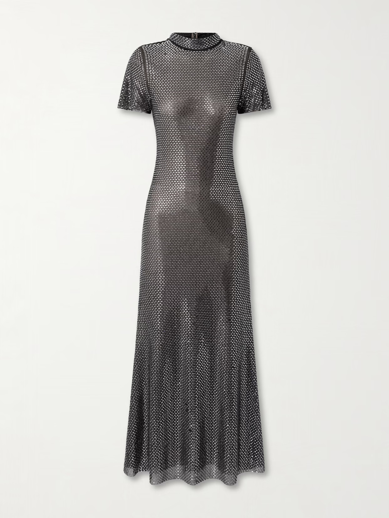 Self-Portrait - Crystal-embellished Mesh Midi Dress - Dark gray | NET-A-PORTER (UK & EU)