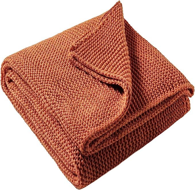 TREELY Knitted Throw Blanket Rust Orange Knit Throw Blanket for Couch Sofa Beach Chair, 50" x 60" | Amazon (US)