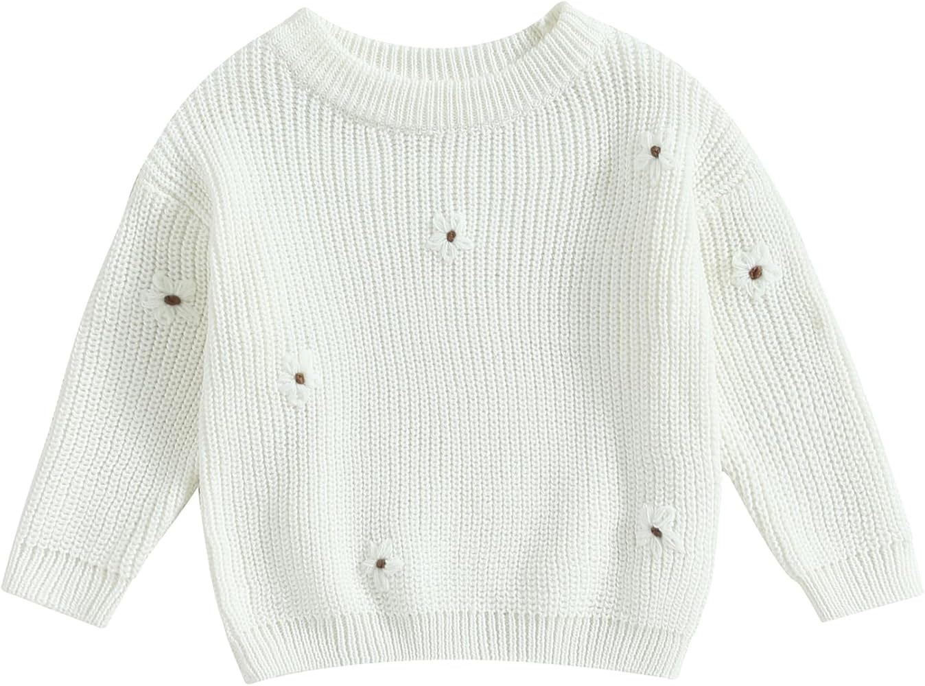 YOKJZJD Newborn Toddler Baby Girl Chunky Knit Sweater Flower Warm Sweatshirt Long Sleeve T-Shirt ... | Amazon (US)
