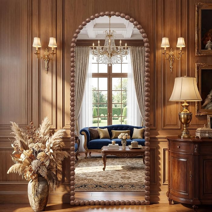 Antok 57" x 21" Arched Full Length Mirror, Antique Beaded Frame Floor Standing or Wall Mounted Mi... | Amazon (US)