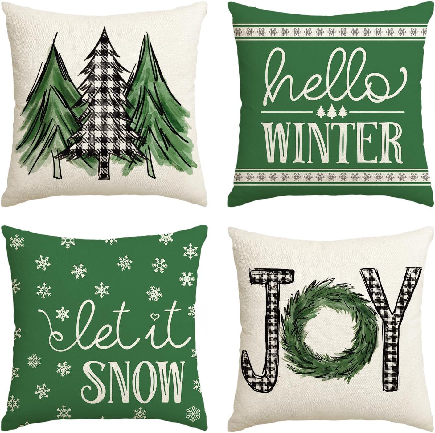 AVOIN colorlife Merry Christmas Trees Mottos Green Throw Pillow Covers, 18 x 18 Inch Hello Winter... | Amazon (US)