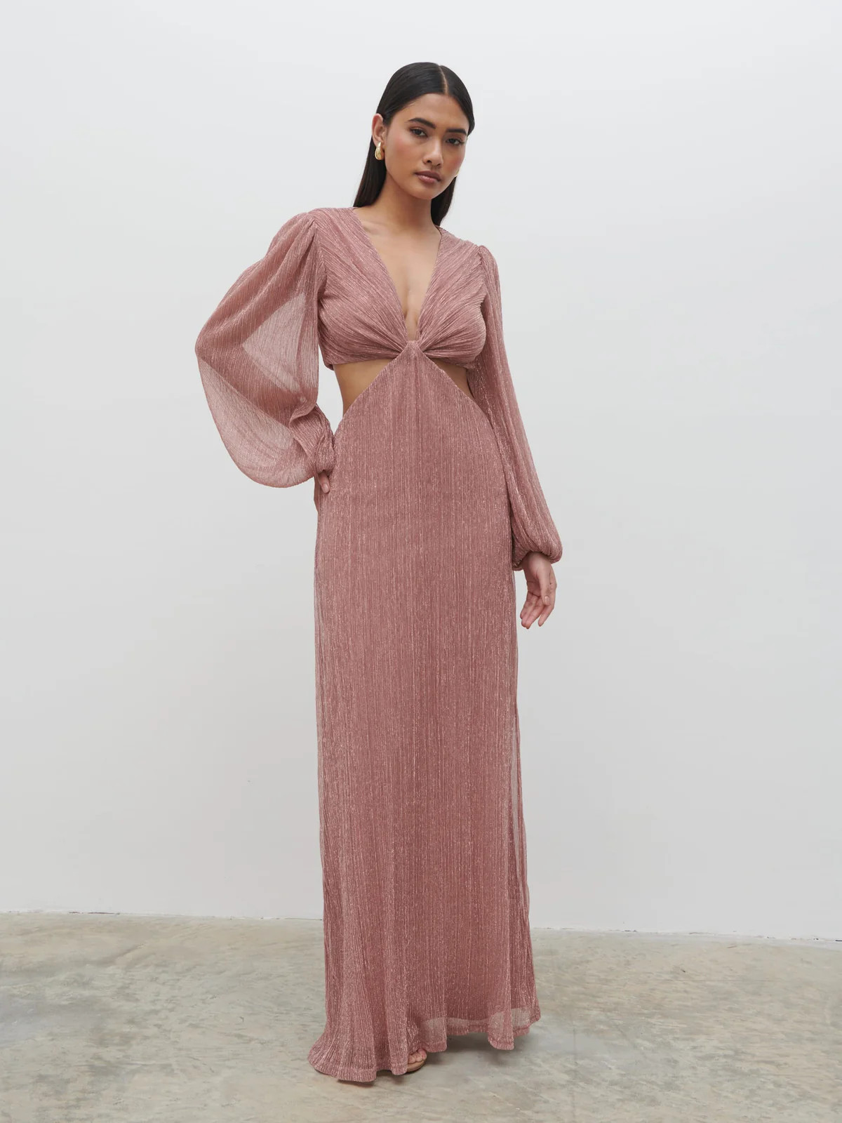 Zaya Plisse Metallic Maxi Dress - Pink | Pretty Lavish (UK)