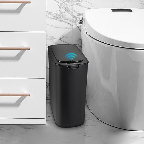 Cesun Automatic Motion Sensor Black Bathroom Trash Can with Lid, 2.6 Gallon Touchless Trash Bin, Smart Plastic Slim Garbage Can Small Wastebasket for Toilet, Office, rv, Bedroom, Living Room | Amazon (US)