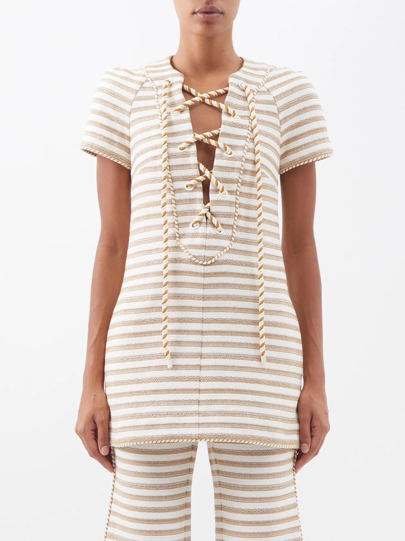 Lace-front striped cotton-blend top | Zimmermann | Matches (UK)