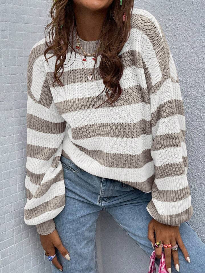 SHEIN Essnce Striped Pattern Drop Shoulder Sweater | SHEIN