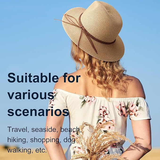 DRESHOW Women Straw Panama Hat Travel Fedora Beach Sun Hat Summer Wide Brim Straw Roll up Hat UPF... | Amazon (US)