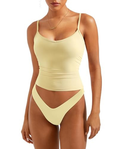 SUUKSESS Women Sexy V Neck Tank Tops Y2K Going Out Top Sleeveless Fitted Basic Cami Shirts (Butter Yellow,M) | Amazon (US)