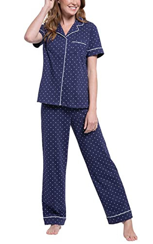 PajamaGram Women’s Pajamas - PJ For Women Set, Navy Polka Dot, XS | Amazon (US)