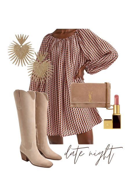 Date night outfit ideas. Fall dress with riding boots. Amazon earrings. YSL bags. 

#LTKshoecrush #LTKstyletip #LTKunder100