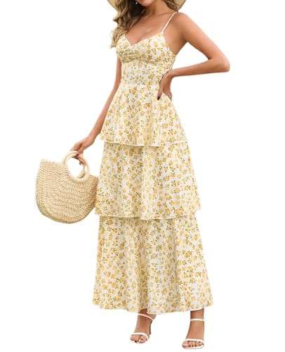 XinFSh Women's Summer Floral Wedding Guest Maxi Dress Flowy Tiered Ruffle Backless Long Garden Pa... | Amazon (US)