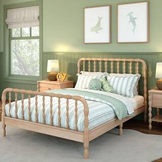 Jenny Blonde Full Platform Bed with Spindle Details | The Home Depot