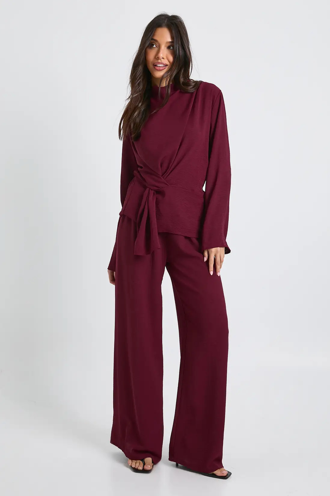 Woven Drape Long Sleeve Blouse & Trouser Co-Ord | Boohoo.com (UK & IE)