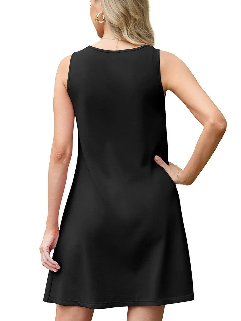 JWD Women's V-Neck Sleeveless Casual T-Shirt Dress With Pockets - Summer Loose Fit Mini Sundress ... | Walmart (US)