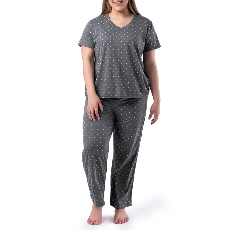 Fruit of the Loom Women's and Women's Plus Soft & Breathable V-Neck Pajama Set, 2-Piece | Walmart (US)