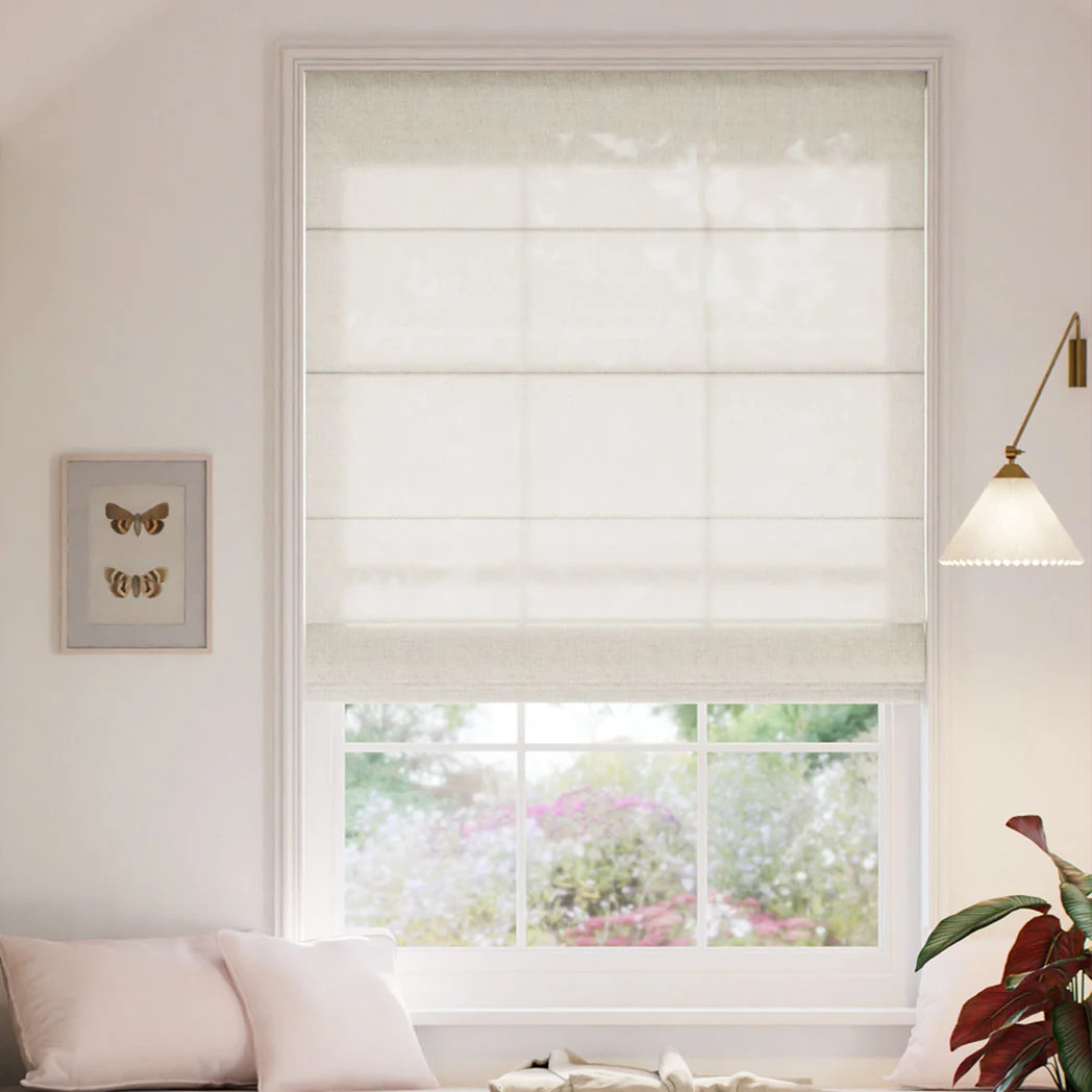 Classic Roman Shades | Elegant Custom Window Treatments | White Linen | SelectBlinds | Select Blinds
